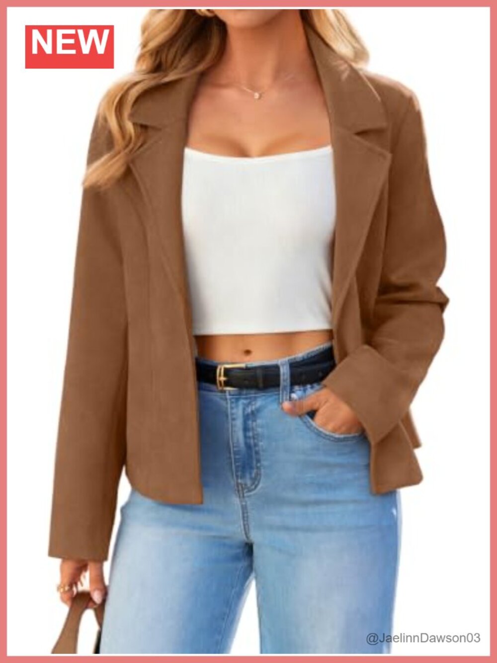 Lightweight Faux Suede Open Front Cropped Jacket Notch Lapel